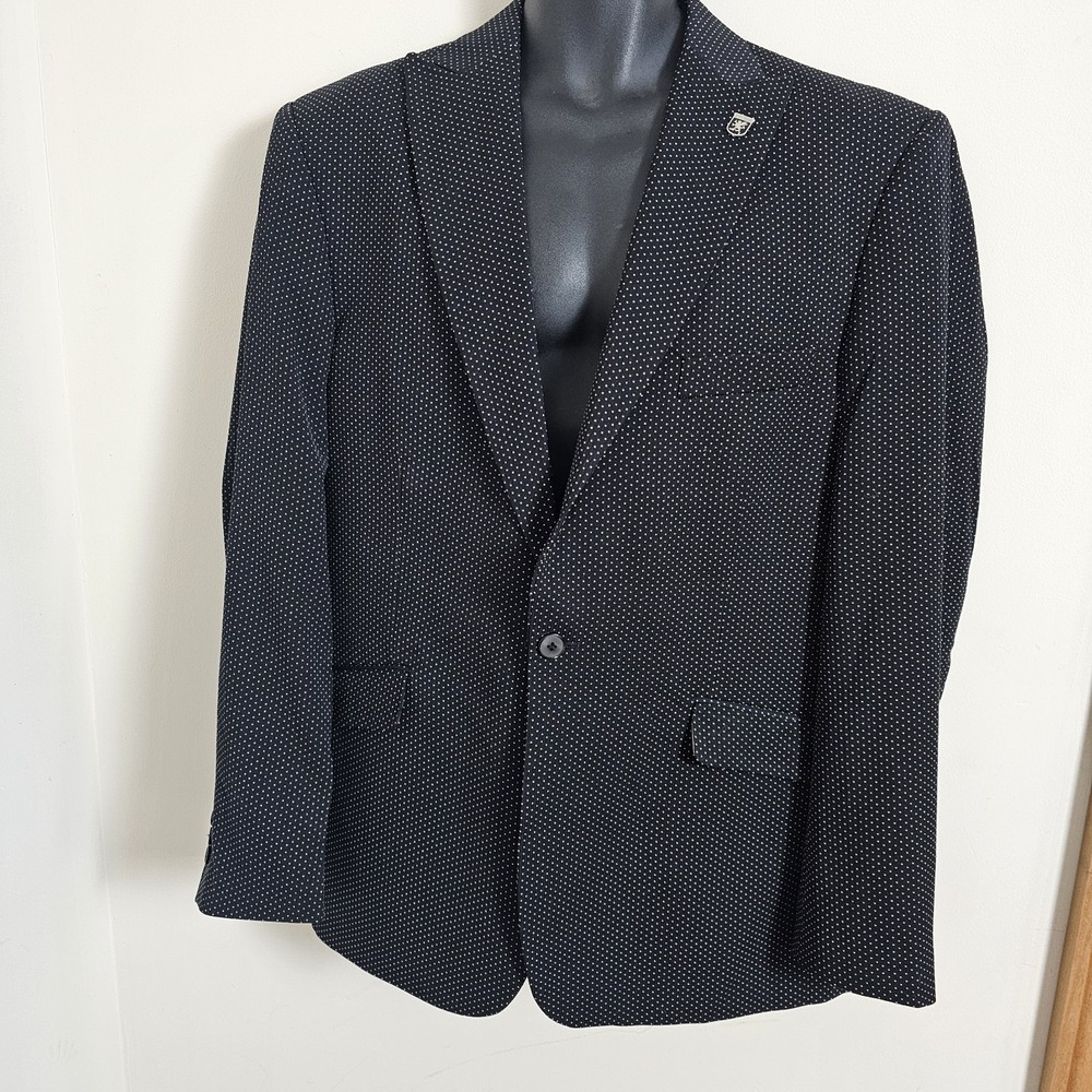 Stacy Adams Black Blazer W/ Mini White Dots Size 46R Lapel Pin